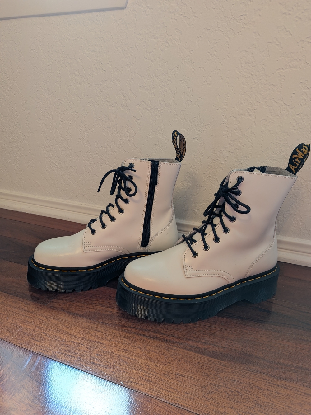 Chunky White Lace-Up Combat Boots with Black Lug Sole